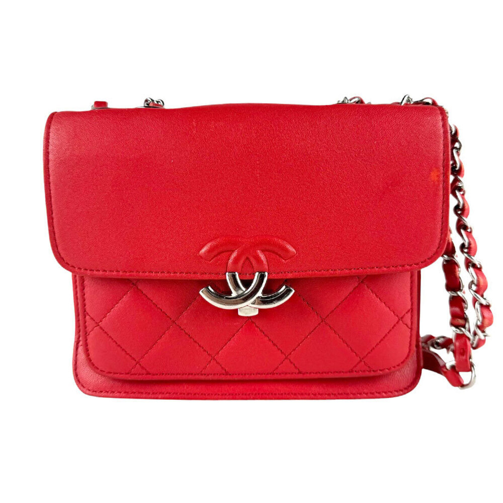 CHANEL Red Leather Shoulder Bag